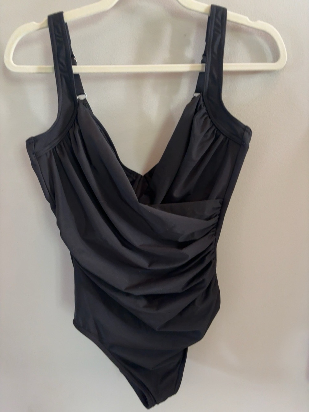 Miraclesuit Black One Piece Swimsuit Womens 12 Tummy Control Ruched Surplice